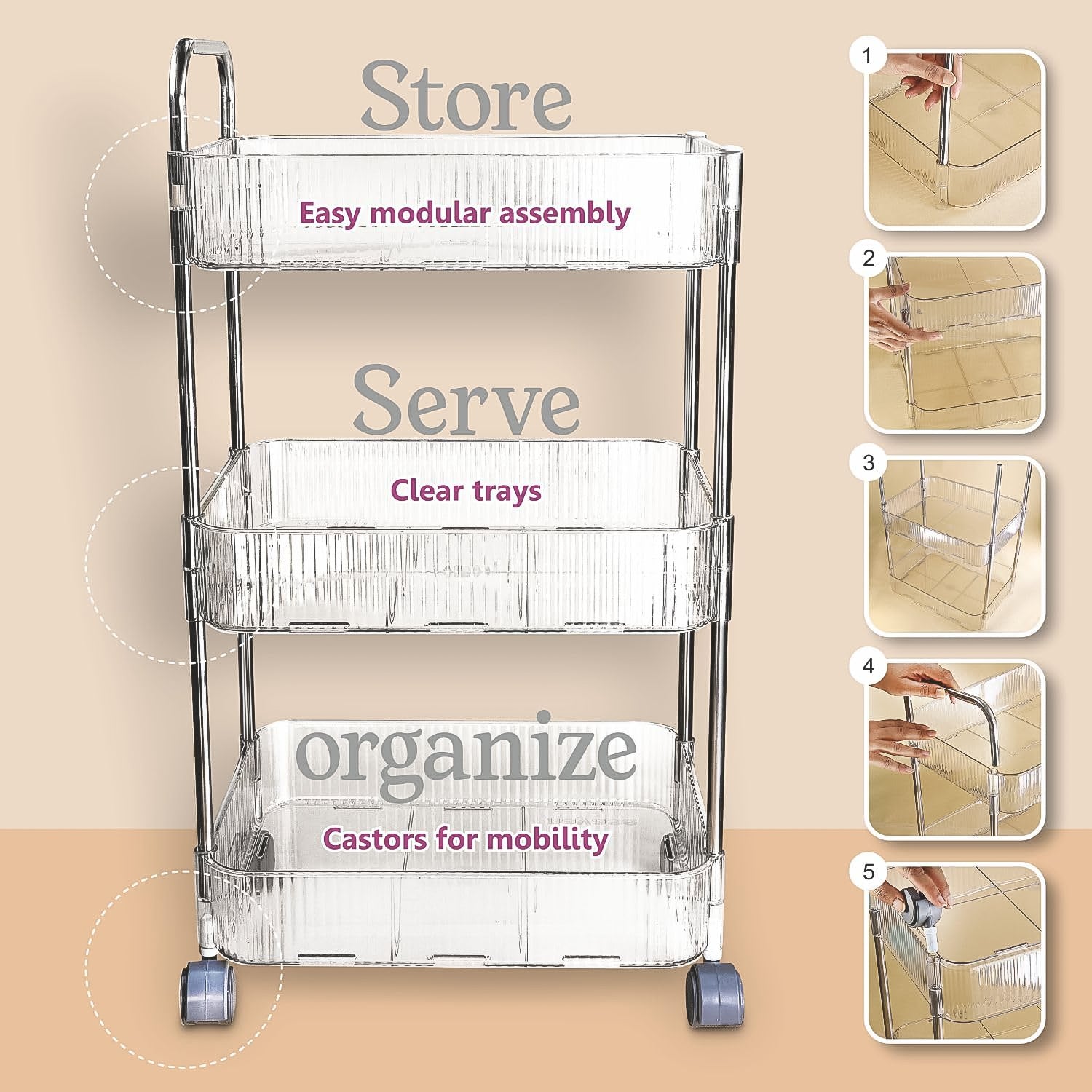 Apex Sapphire 3-layer Multipurpose Storage Trolley With Wheels - Zidbik