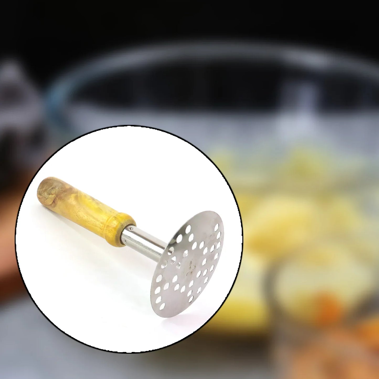 064 Stainless Steel Potato Masher Pav Bhaji Masher With Wooden Handle - Zidbik