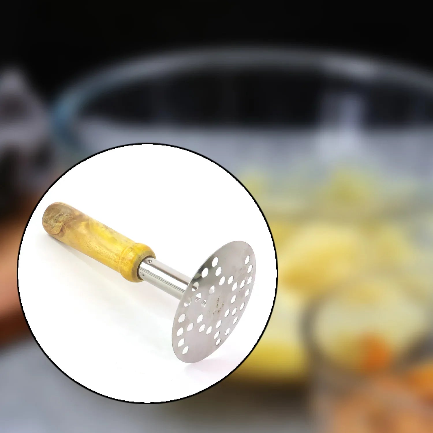 064 Stainless Steel Potato Masher Pav Bhaji Masher With Wooden Handle - Zidbik