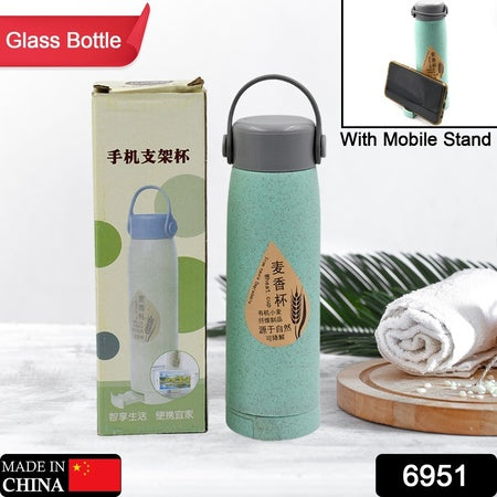 6951 High Portable Water Bottle Creative Wheat Fragrance Glass Bottle Water With Mobile Phone Holder Wide Mouth Glass Water 380ml (Moq - 80 Pc) - Zidbik