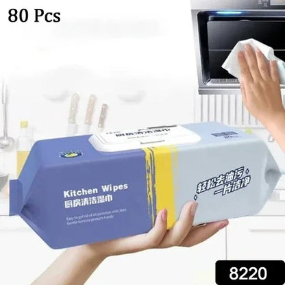 8220 Kitchen Cleaning Wipes  Strong Decontamination Kitchen Wipes  Disposable Kitchen Wet Wipes Household Cloth Towel For Removing Grease Stains And Cleaning Glass (Pack Of 80 Pcs) - Zidbik