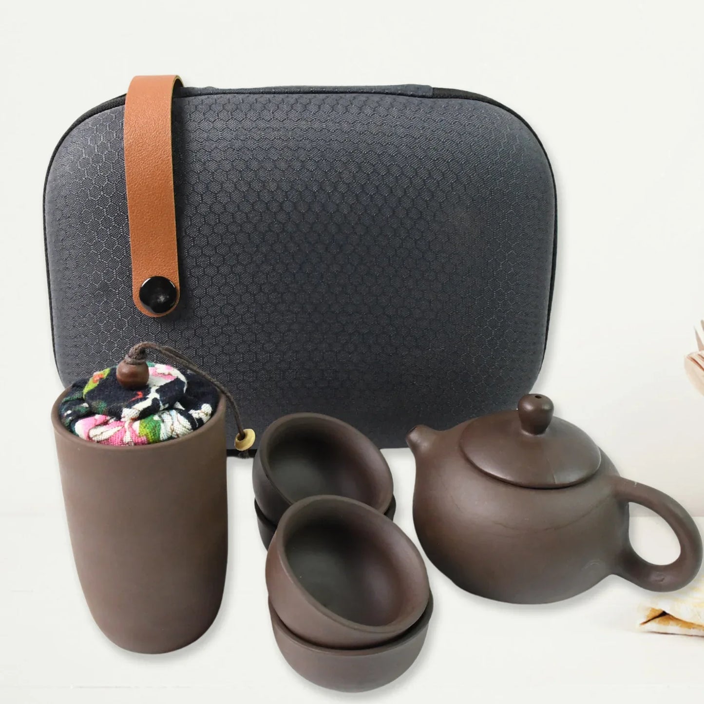 Portable Kung Fu Tea Set With A Portable Travel Bag (Set Of 6pcs) - Zidbik