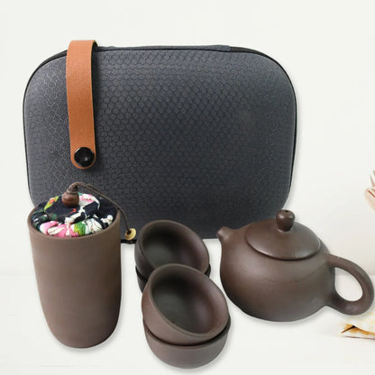 Portable Kung Fu Tea Set With A Portable Travel Bag (Set Of 6pcs) - Zidbik