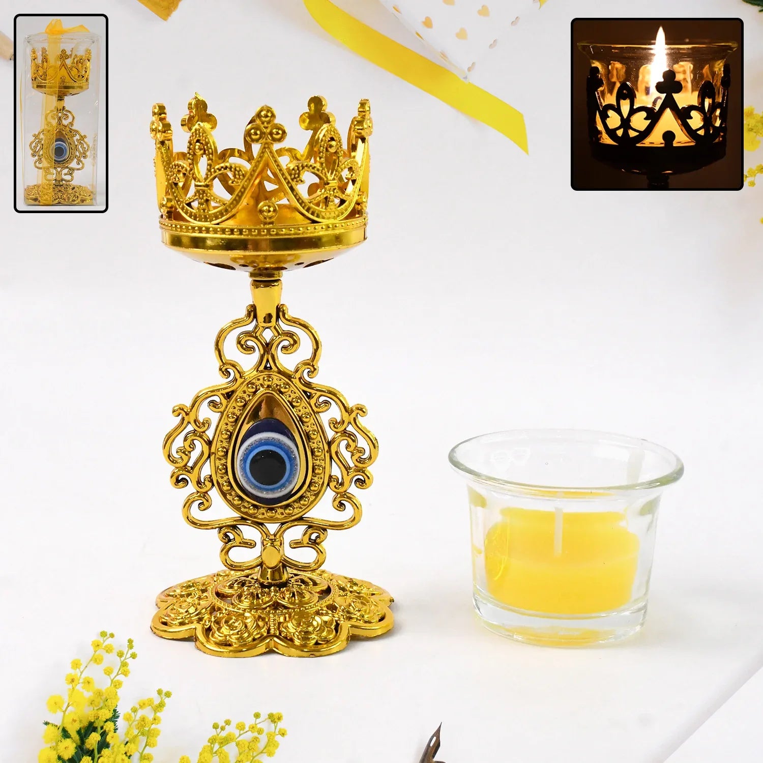 Flower Diwali Candle Holder With Plastic Stand (1 Set) - Zidbik