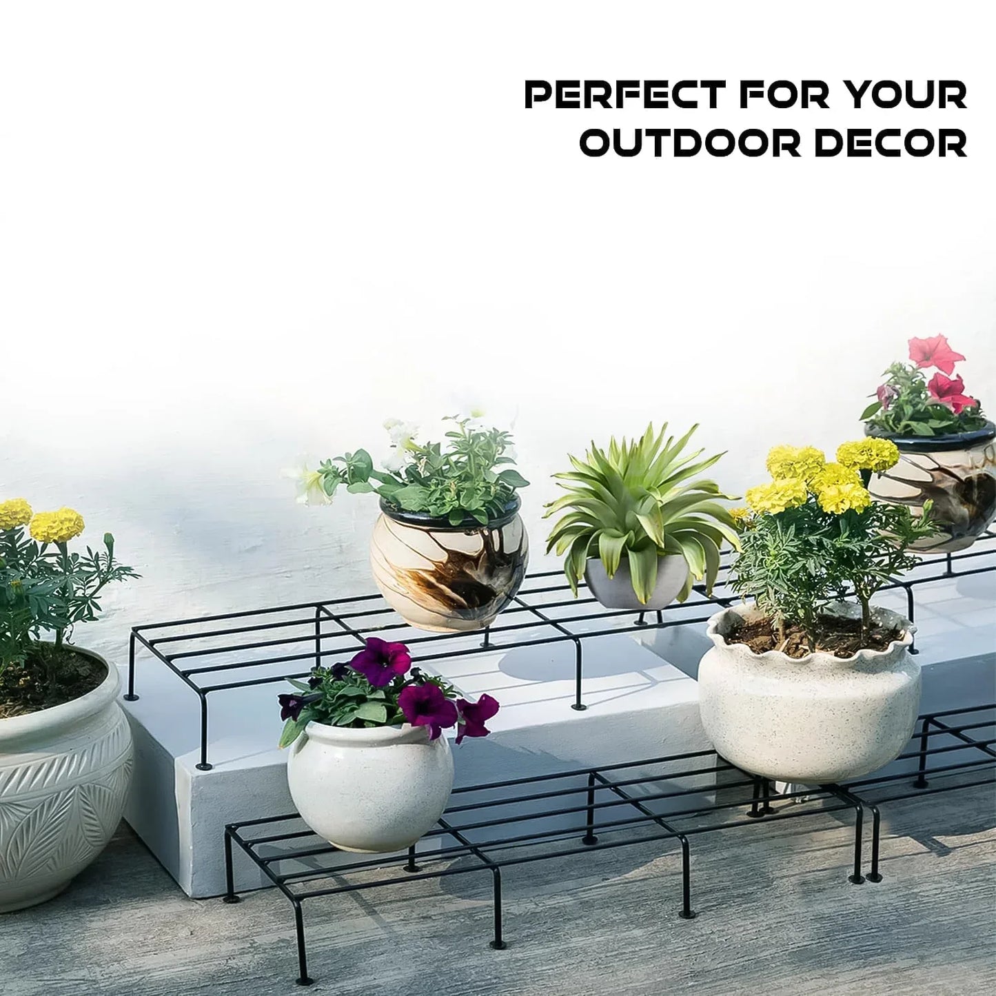 Metal Rectangle Flower Plant Stand For Balcony (6020 Cm 2 Pc Set) - Zidbik