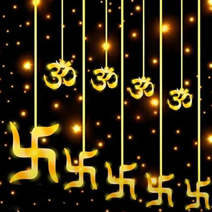 8320 Swastik Om Curtain Decorative Lights String Lights With 12 Hanging Props138 Led Diwali Decoration Items For Home Decor Night Light Room Lights For Bedroom Balcony Decor. - Zidbik