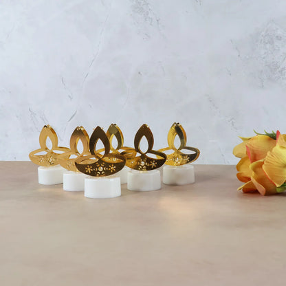 Golden Diya Shaped Led Tealight Candles (6 Pc) - Zidbik