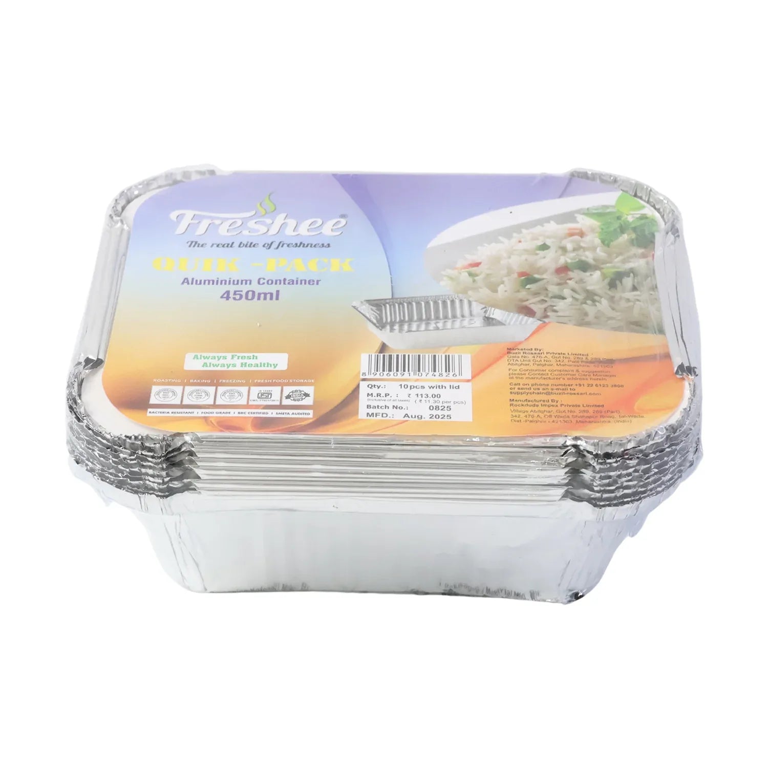 Freshee Aluminium Food Container With Lid 450 Ml 10 Pc - Zidbik