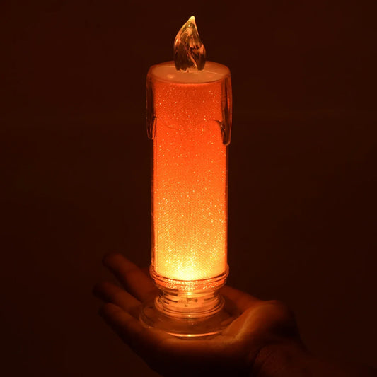 8438 Red Led Flameless Candles Battery Operated Pillar Candles Flickering Realistic Decorative Lamp Votive Transparent Flameless Ornament Tea Party Decorations For Hotel Scenehome Decor Restaurant Diwali Decoration Candle Crystal Lamp (1 Pc) - Zidbik
