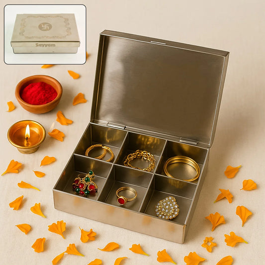 Multipurpose Premium Stainless Steel Jewelry Storage Organizer Box With 6 Compartments (1 Pc) - Zidbik