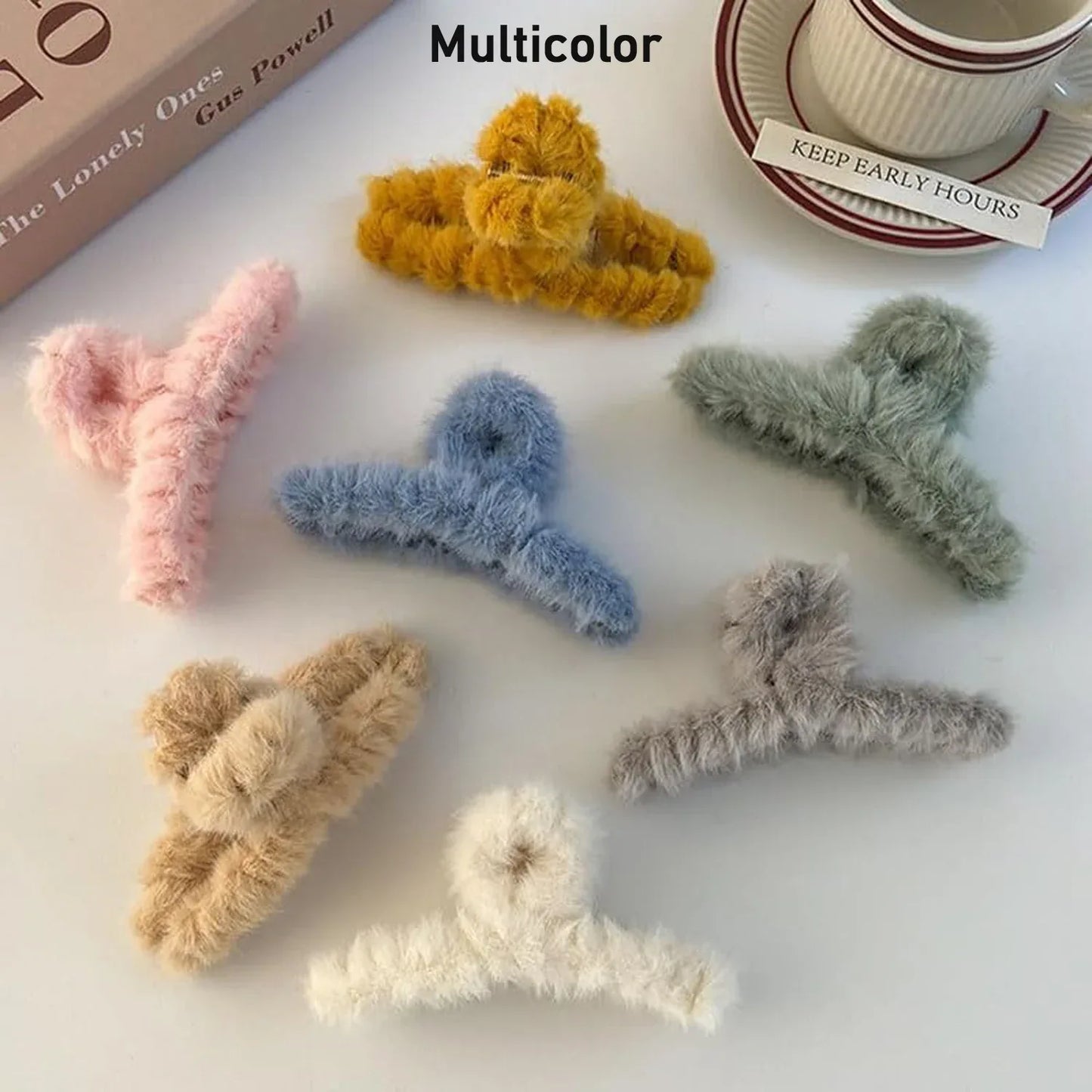 Large Plush Hair Claw Clips Plastic Fluffy Hair Claw Hair (1 Pc Mix Color) - Zidbik