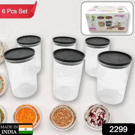 2299 Air Tight Kitchen Storage Container For Rice Dal Atta Bpa-free Flour Cereals Snacks Stackable Modular Round. (Approx - 1100ml Set Of 6pcs) - Zidbik