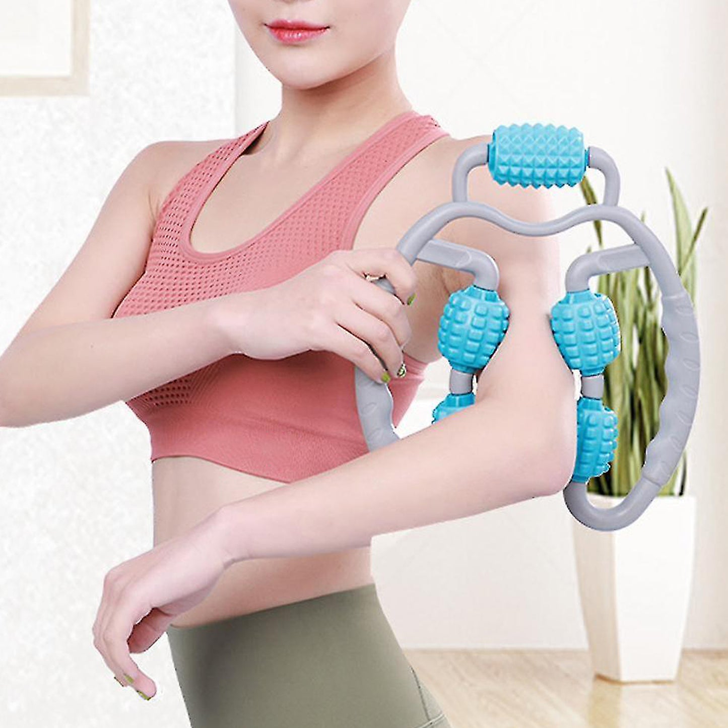 0265 Muscle Massage Roller 5 Wheels Relieve Soreness Leg Muscle Roller Fitness Roller Muscle Relaxer Massage Roller Ring Clip All Round Massaging Uniform Force Elastic Pp Drop Shaped For Home Use (1 Pc) - Zidbik