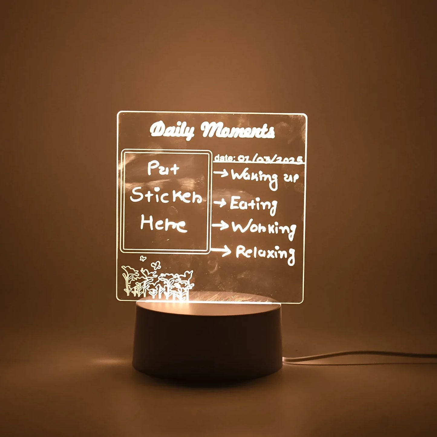 12939 Creative Visualization Lamp 3 Dacrylic Decorative Lamp For Creative Keeps Notes Drawing Table Lamp For Home Decor Bedroom Gift Office Decoration Erasable Board (Heart-shape 1 Pc) - Zidbik
