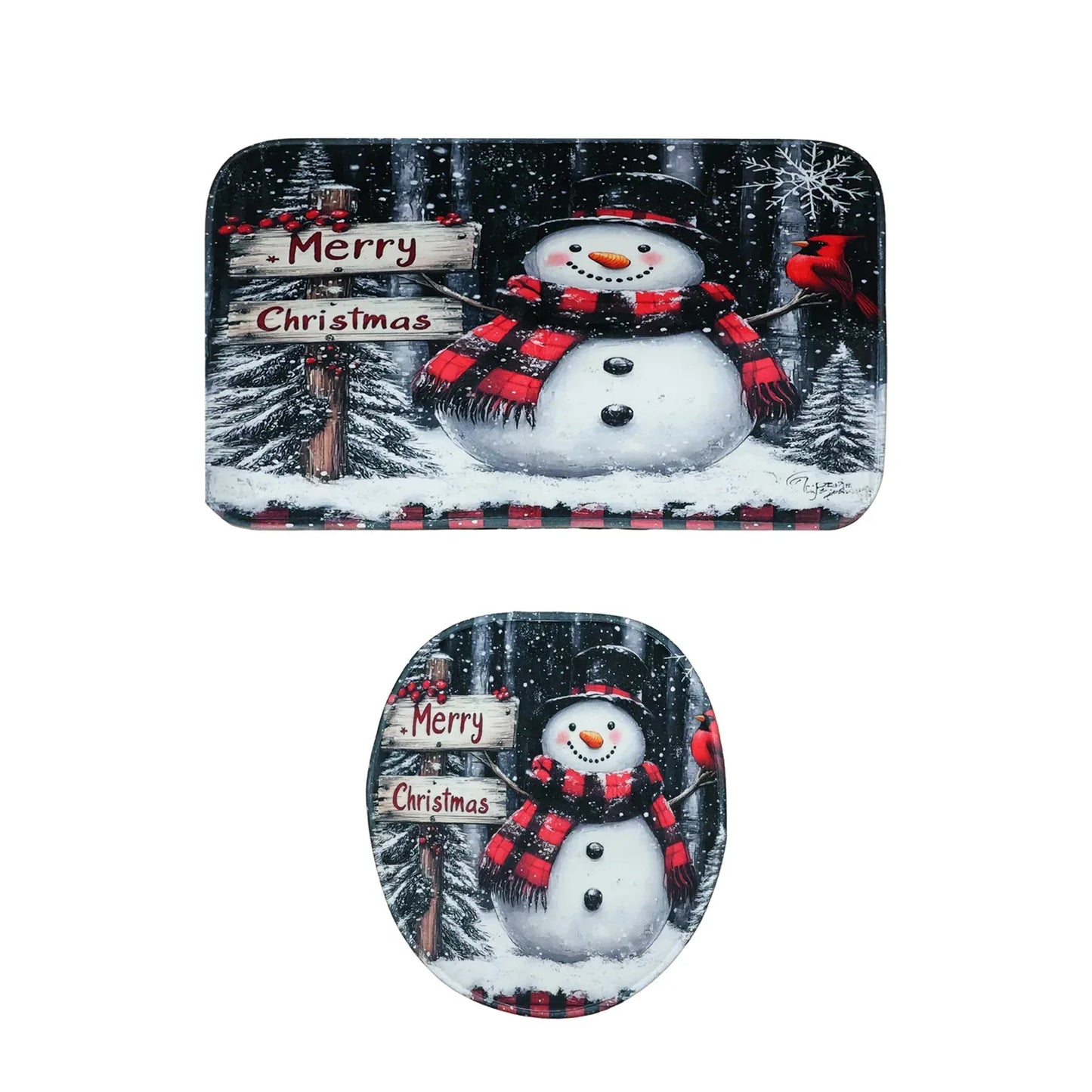 3 In 1 Christmas-themed Bathroom Mat - (1 Set) - Zidbik