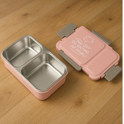 5583 Miracle Quick Lock Leak Proof 2 Compartment Stainless Steel Lunch Box Inner Plate Reusable Microwave Freezer Safe Lunch Box Trendy Thermal Insulation Leak Proof For Office Vacuum Tiffin Box For Boys Girls School Office Women And Men - Zidbik