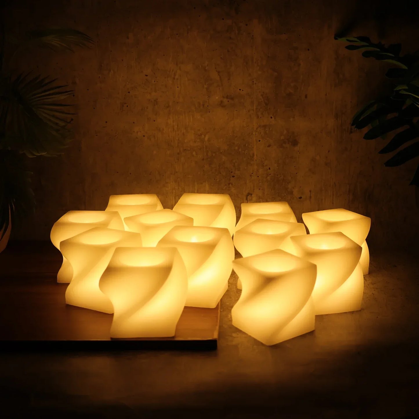Set Of 12 Led Flameless Decorative Candles Square Shape Tealight Lamps - Zidbik