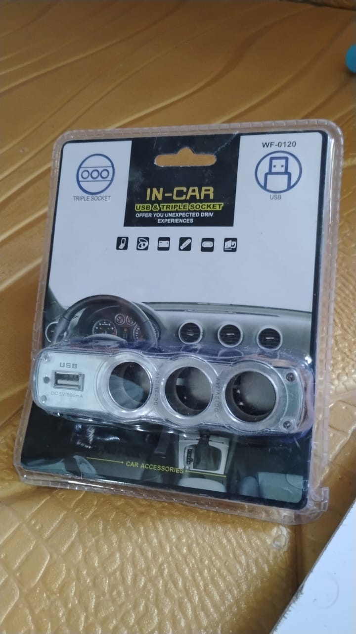 Triple 3 Way Car 12v Lighter Socket Splitter Usb Charger Power Adapter - Zidbik