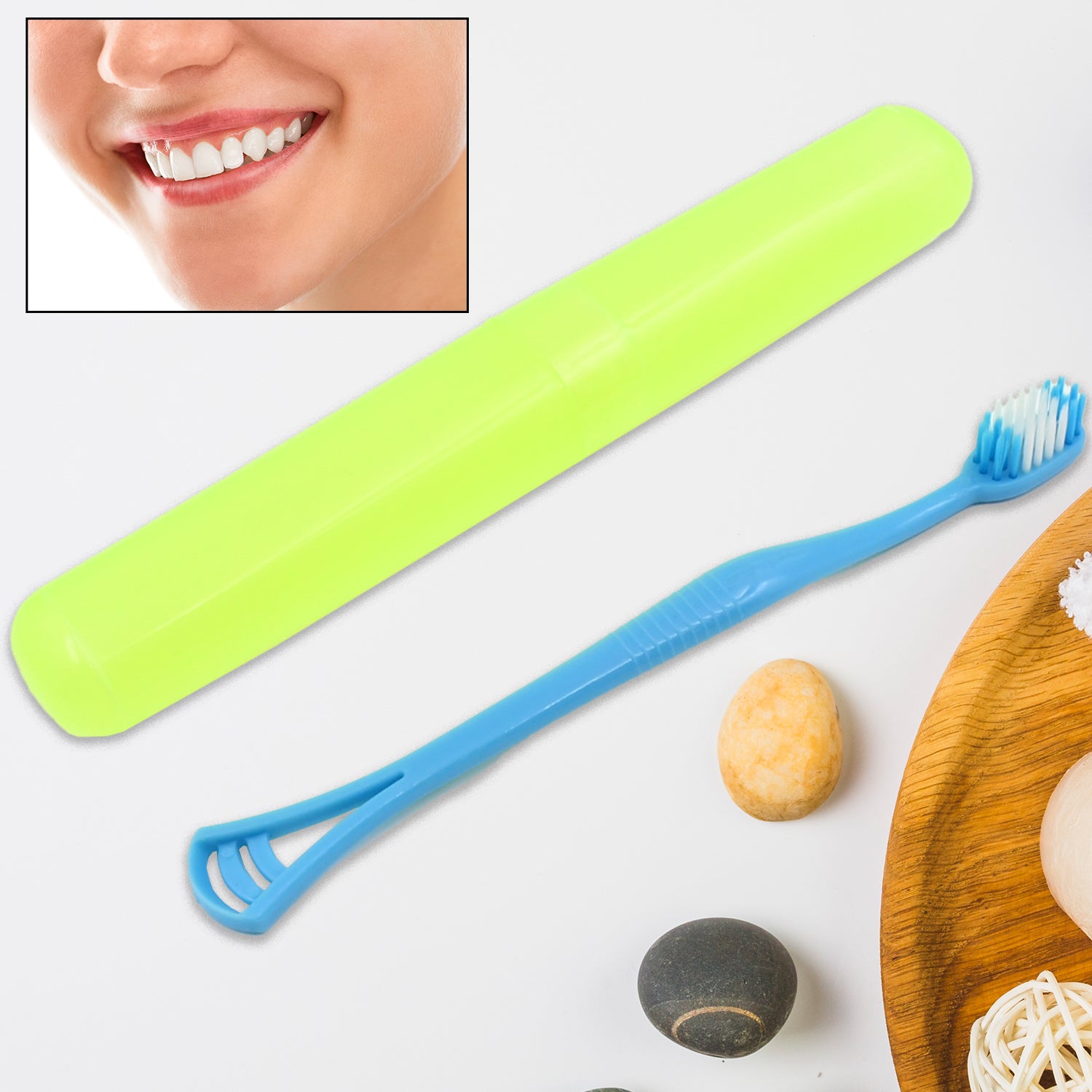 12721 2 In 1 Soft Toothbrush And Tongue With Toothbrush Cover Cleaner Scraper For Men And Women Kids Adults Plastic Toothbrush Cover  Case  Holder (1 Pc) - Zidbik