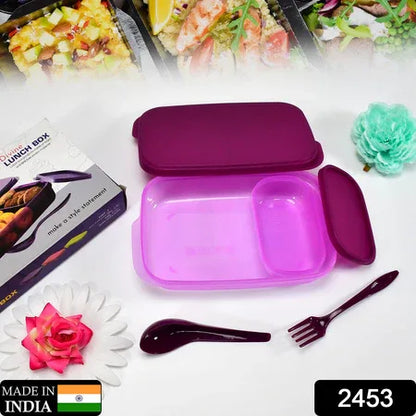 2453 Unbreakable Divine Leak Proof Plastic Lunch Box Food Grade Plastic Bpa-free 2 Containers With Spoon - Zidbik