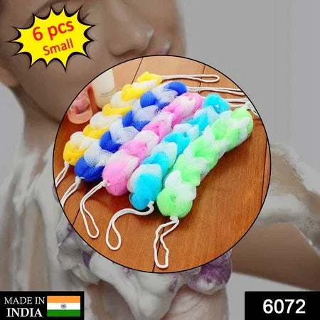 6072 Hanging Bath Shower Long Loofah Sponge Pouf Body Scrubber Small Size (Pack Of 6) - Zidbik
