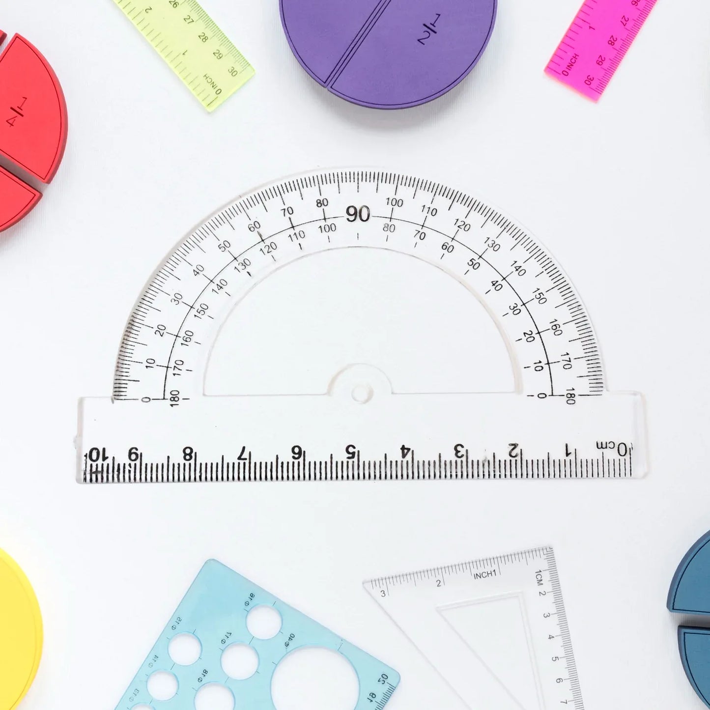 Plastic Geometry Set Triangle Ruler Protractor Straight Ruler (4 Pcs Set) - Zidbik