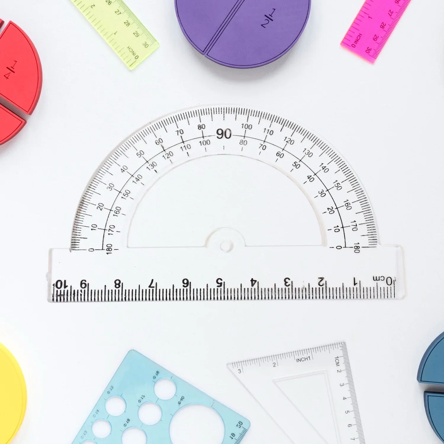 Plastic Geometry Set Triangle Ruler Protractor Straight Ruler (4 Pcs Set) - Zidbik