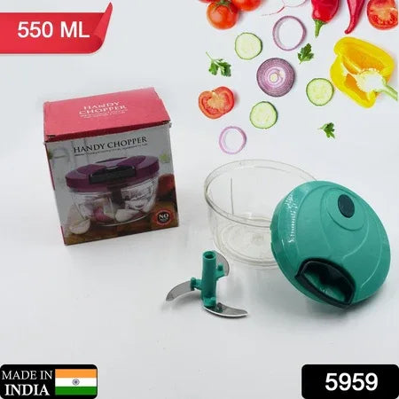 5959 Handy Mini Plastic Vegetable Chopper Cutter Onion Chopper Vegetables For Kitchen Accessories With 3 Blades - Zidbik