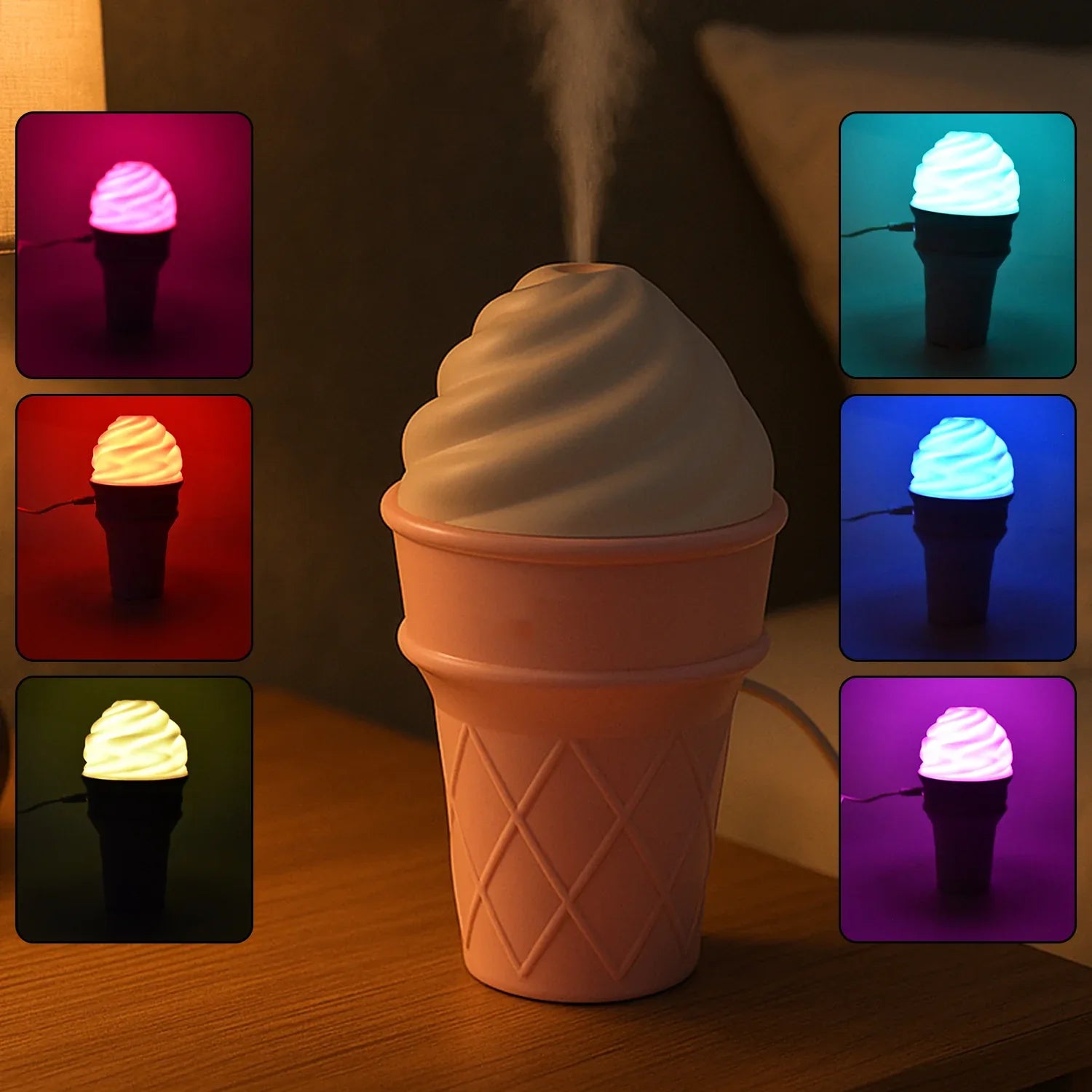 Ice Cream Cone Shape Air Freshener Humidifier (1pc Pink) - Zidbik