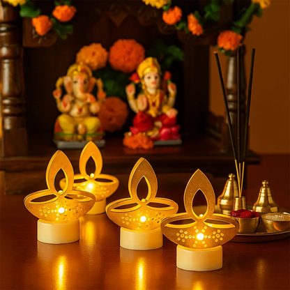 Golden Diya Shaped Led Tealight Candles (6 Pc) - Zidbik