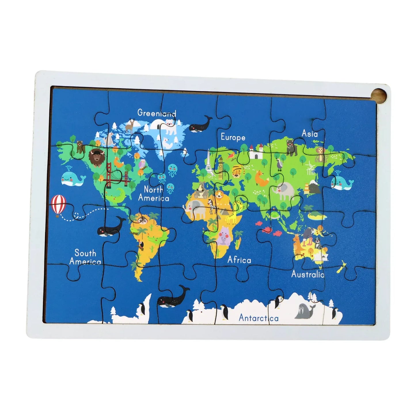 Educational Wooden World Map Puzzle For Kids - (1 Set) - Zidbik