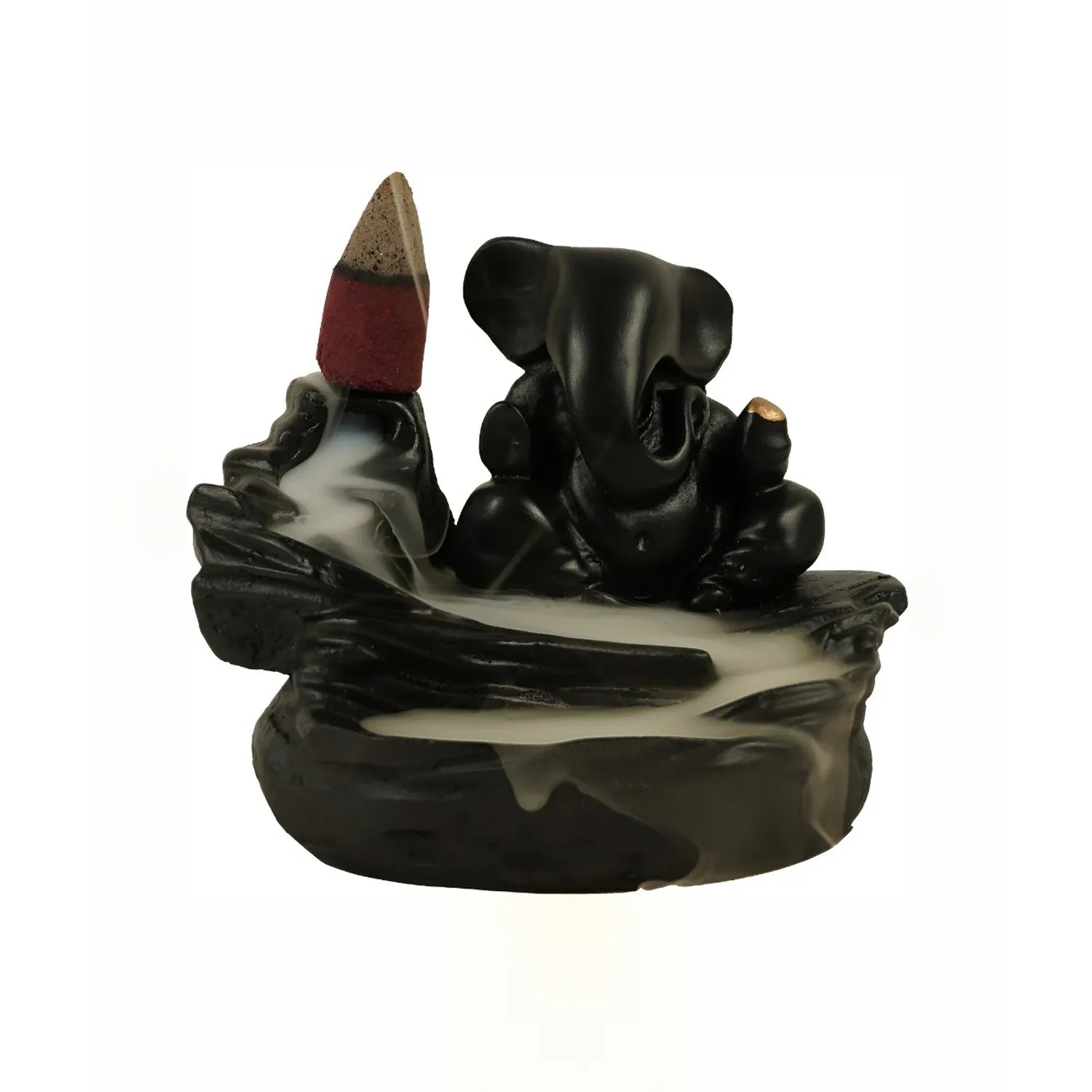 Smoke Fountain Ganesha Idol Decoration Items With 8 Pc Backflow Incense Cones Sticks (1 Pc) - Zidbik
