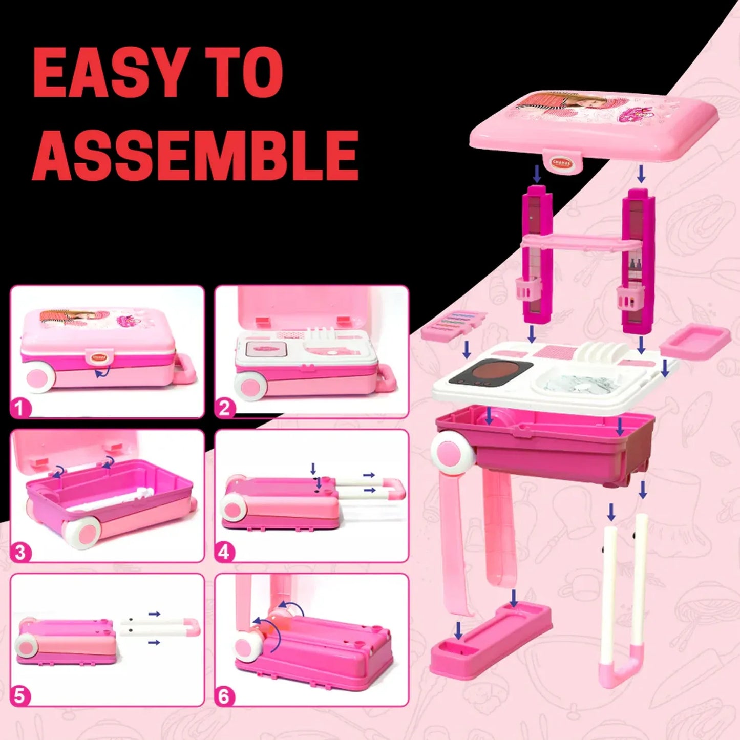 3 In 1 Kitchen Set For Kids Portable Pretend Play Toys For Kids With Suitcase (1 Set) - Zidbik