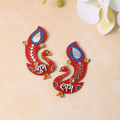 Decorative Wooden Shubh Labh Wall Hanging (2 Pc) - Zidbik