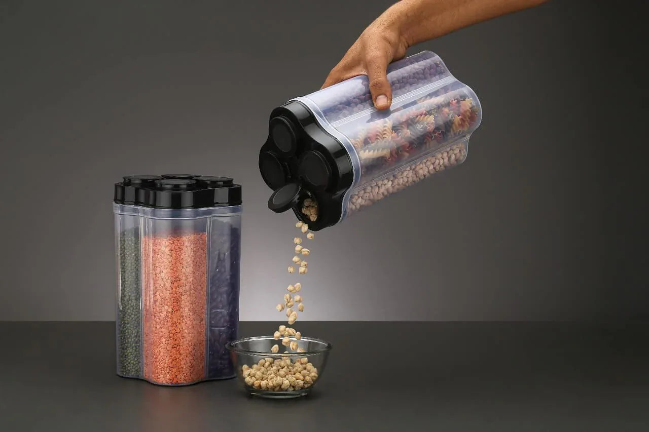 0764b Plastic Lock Food Storage 4 Section Container Jar For Grocery Fridge Container. - Zidbik