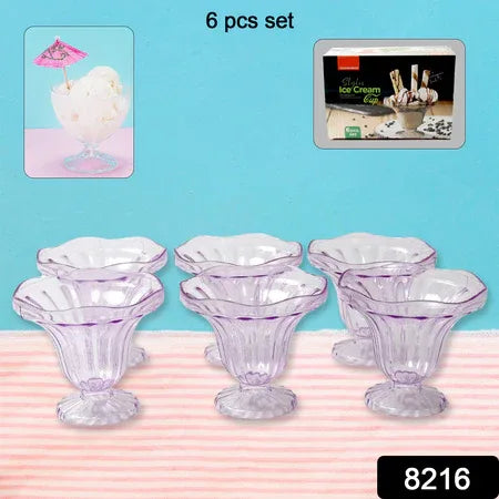 8216 Crystal Plastic Ice-cream Bowl Home  Kitchen Serving Platter Or Dessert Cup For Sundae Sweets Snacks Fruit Pudding Nuts Or Dip Serving Bowls (Crystal Cups Set Of 6) - Zidbik