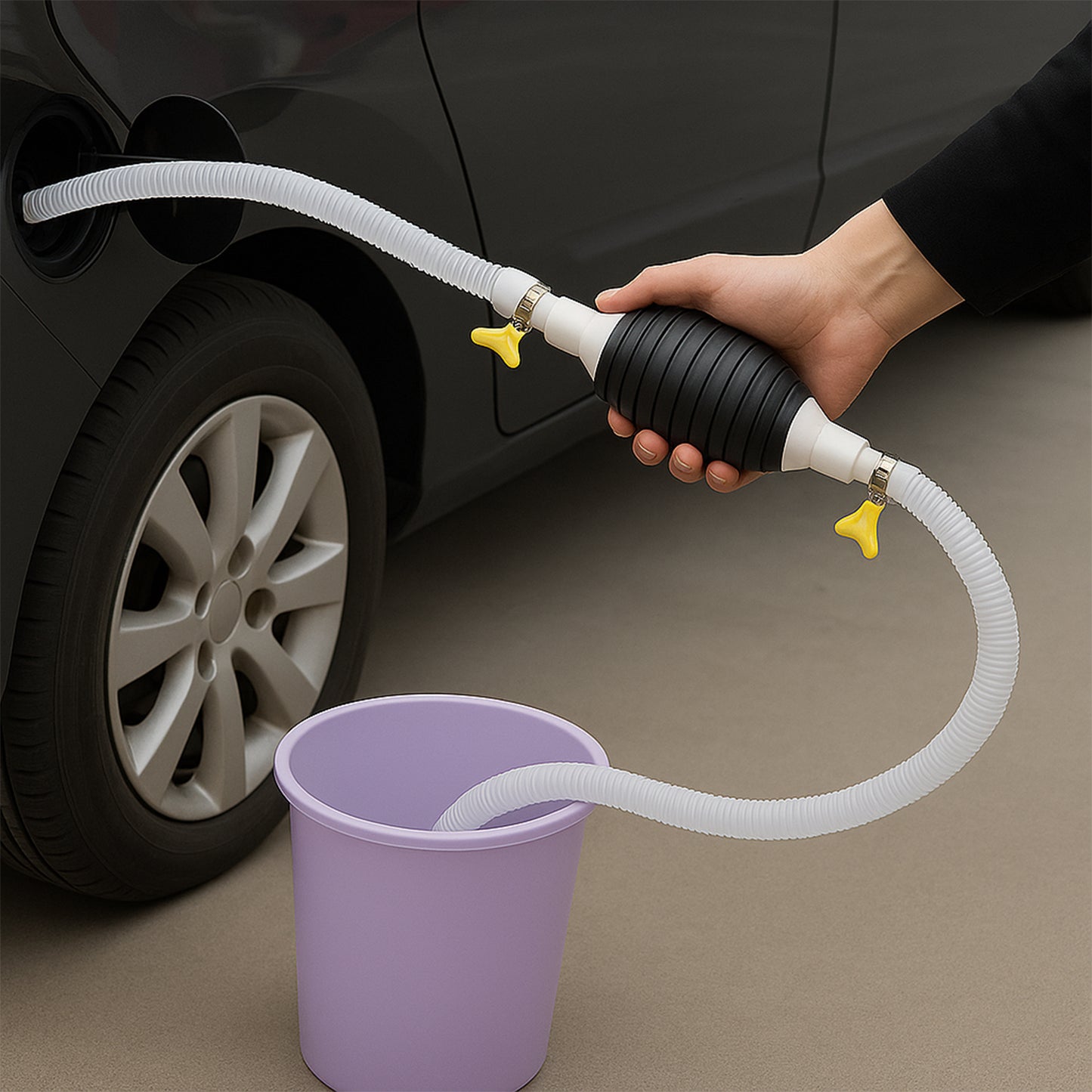 Fuel Transfer Pump Hose With Hand Pump And 2 Hose Clamps - Zidbik