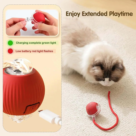 Rechargeable Interactive Cat Toy Ball With Detachable Braided Tail And Led Light (1 Pc) - Zidbik
