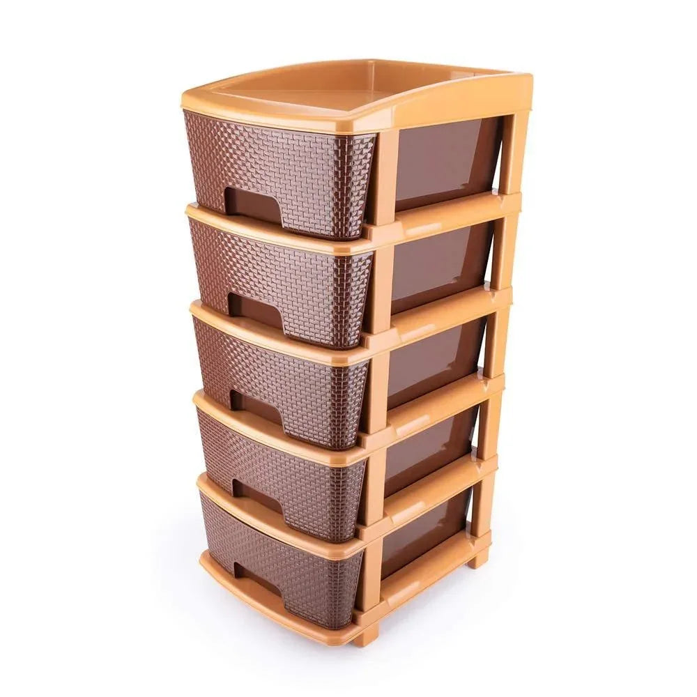 1151 5tier Plastic Modular Drawer System For Multiple Use (Brown Colour) - Zidbik