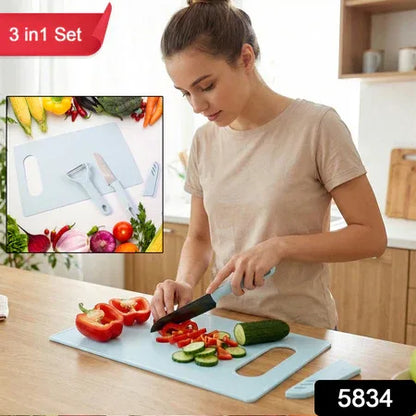 3 In 1 Kitchen Knife Chopping Board Set (1 Set) - Zidbik