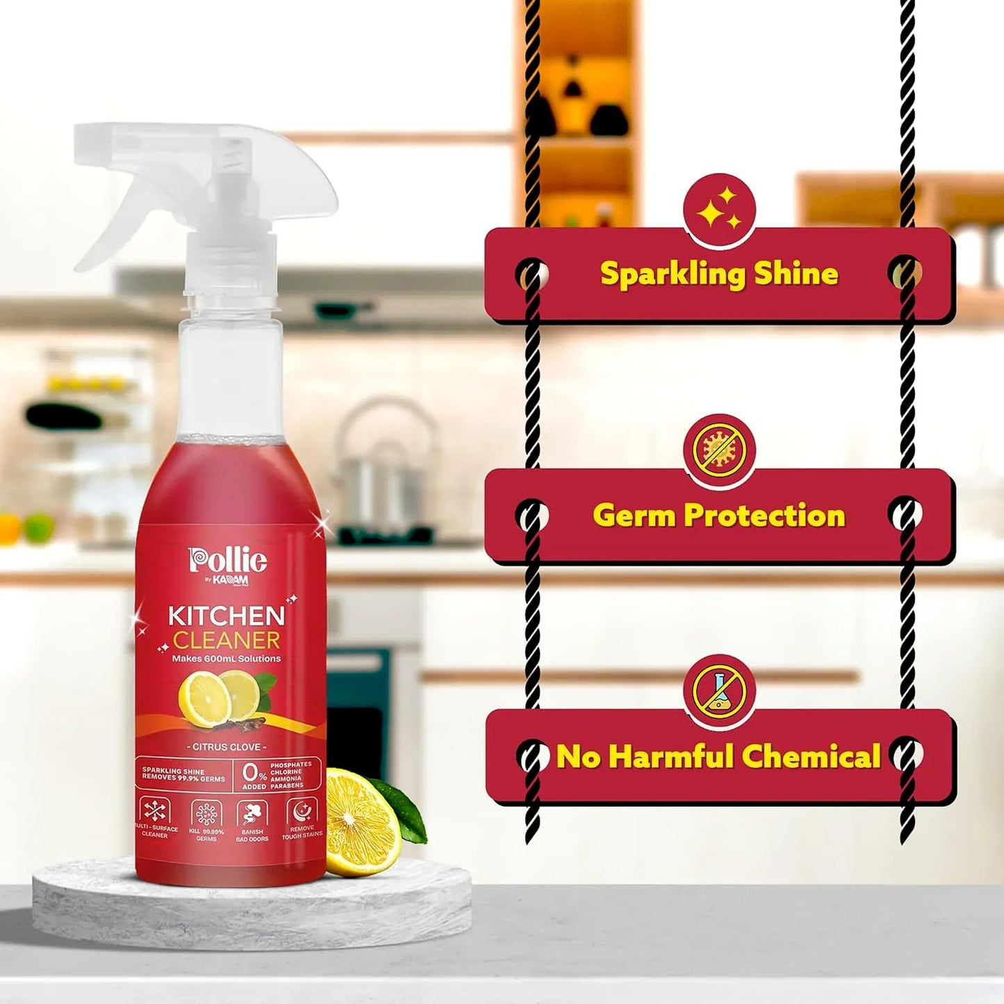 Pollic Kadam Concentrated Kitchen Surface Cleaner Refill Kit With Spray Bottle - Zidbik