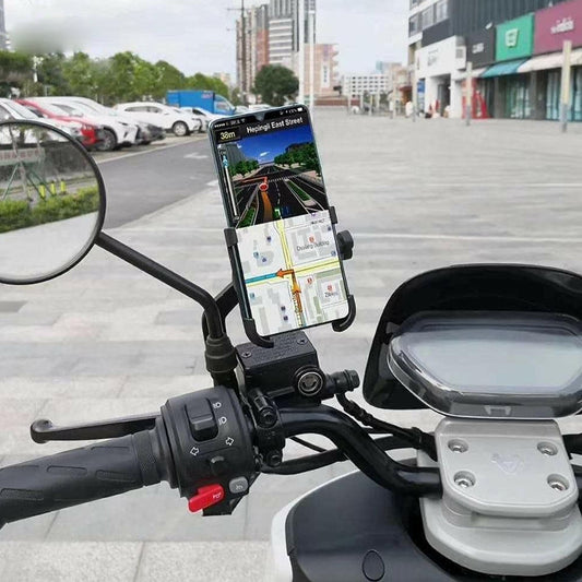 6706 Mobile Phone Holder for Bike with Easy Adjustable Rear View Mirror Mount - Solid Metal Cradle Stand for Mobile Phones - Zidbik