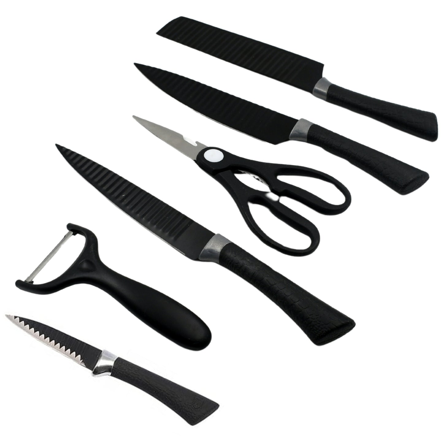 5629 6 Pieces Professional Kitchen Knife Set Meat Knife Chefs Knife With Non-slip Handle For Home Kitchen And Restaurant With Chef Peeler And Scissor (Stainless Steel  6 Pcs Set) - Zidbik