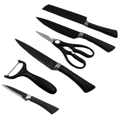 5629 6 Pieces Professional Kitchen Knife Set Meat Knife Chefs Knife With Non-slip Handle For Home Kitchen And Restaurant With Chef Peeler And Scissor (Stainless Steel  6 Pcs Set) - Zidbik