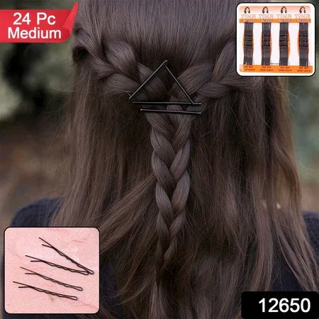 Medium Black Hair Bobby Pins (24 Pc) - Zidbik