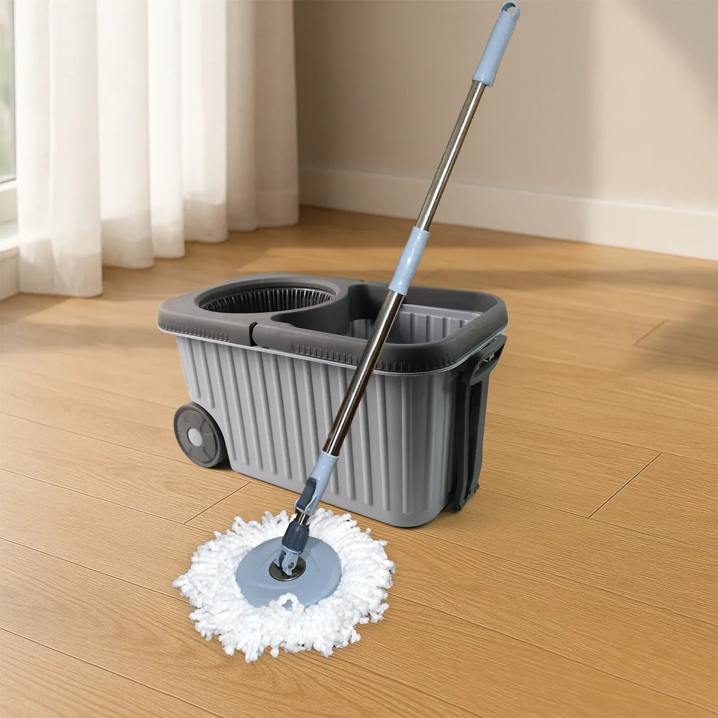 Apex Magic Spin Mop Cleaning Set With Dual Chamber Bucket Wheels - Zidbik