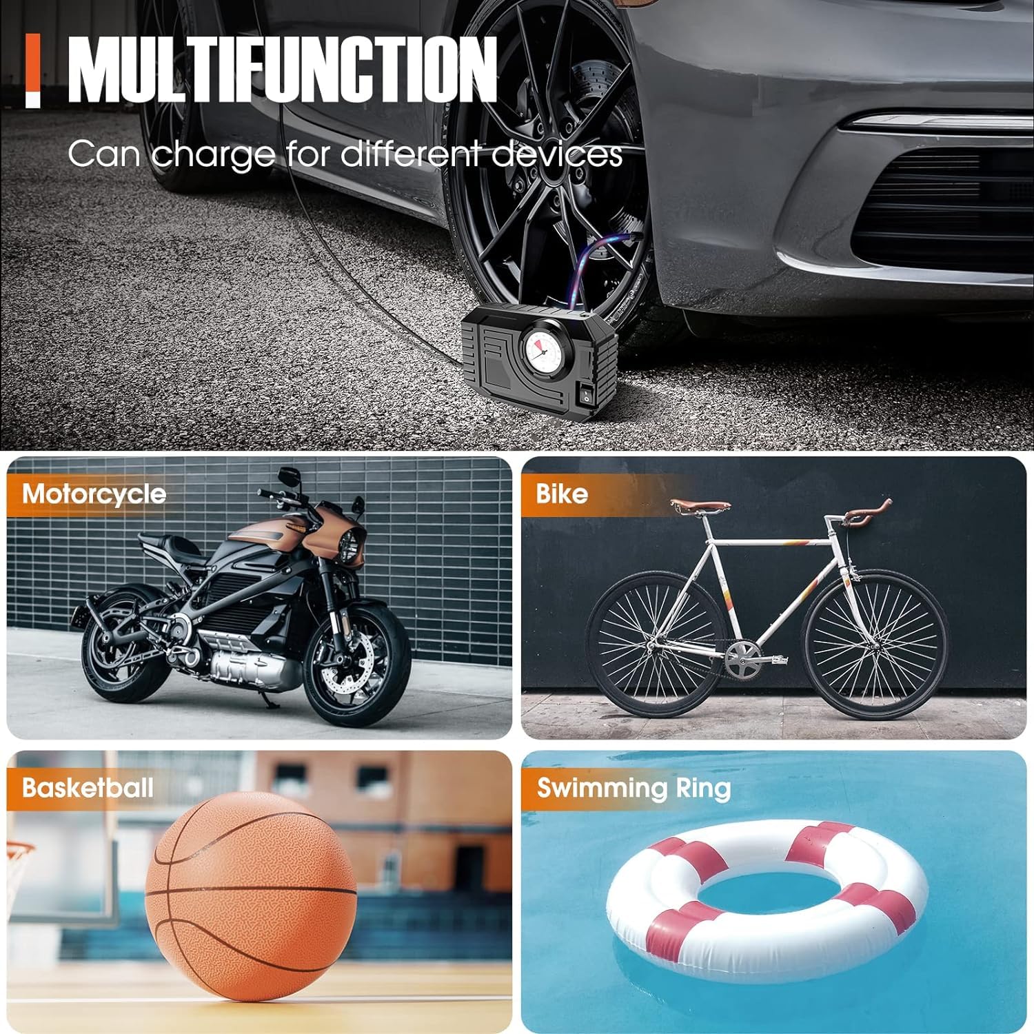 7586 Tire Inflator Portable Air Compressor 12v Small Air Pump For Car Tires Bicycle Balloons Cars Bike Bicycles And Other Inflatables With Led Light (12v) - Zidbik