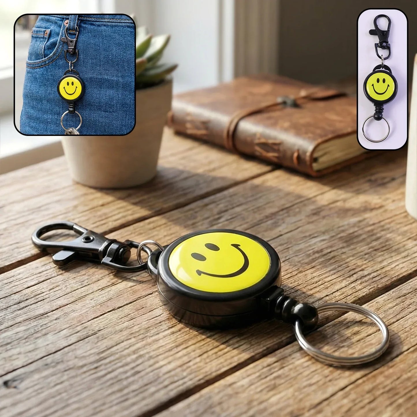 Smiley Face Retractable Keychain (1 Pc) - Zidbik
