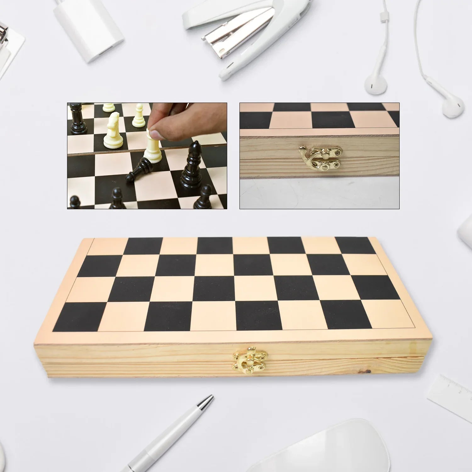 Folding Wooden Chess Board Set (30 30 Cm 1 Set) - Zidbik