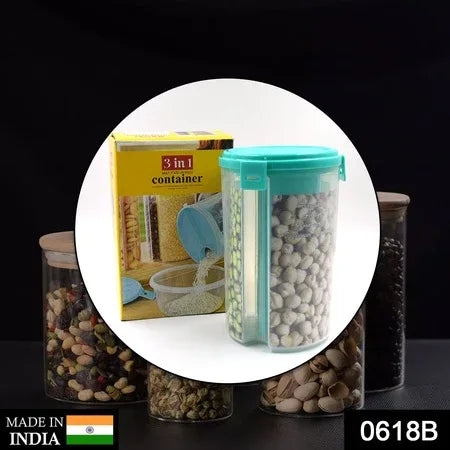 0618b 3 In 1 Transparent Air Tight Storage Dispenser Container (With Color Box) - Zidbik